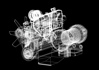 Fototapeta na wymiar Car Engine blueprint 
