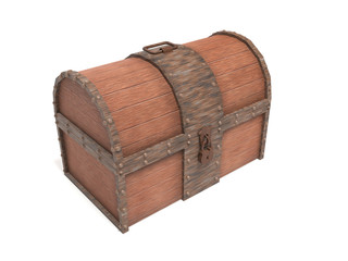 Old vintage wooden trunk with rusted metal elements. 3d rendering illustration isolated