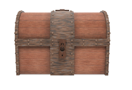 Old vintage wooden trunk with rusted metal elements. 3d rendering illustration isolated