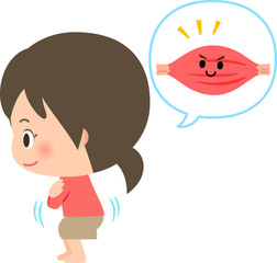 スクワットをする女性と筋肉のイメージ