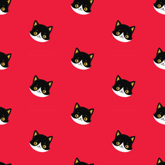 Seamless Pattern of Black Heads of Cats..