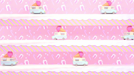 Fototapeta na wymiar Sweet ice cream trucks background. 3d rendering picture.