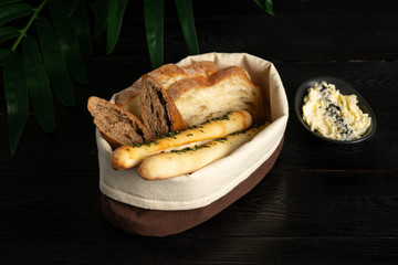 bread baskets on a wooden background