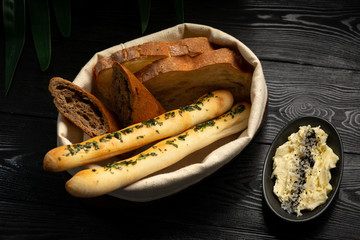 bread baskets on a wooden background