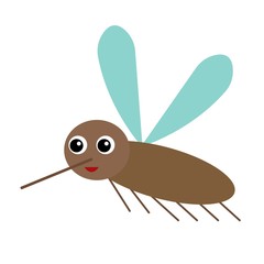 Funny cartoon mosquito character with googly eyes and long curved proboscis