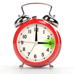 Daylight saving time concept. Alarm clock isolated on white background. 3D rendering