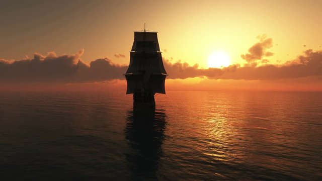 old ship ocean sunset 4k