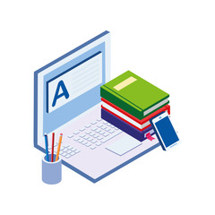 pile text books with laptop