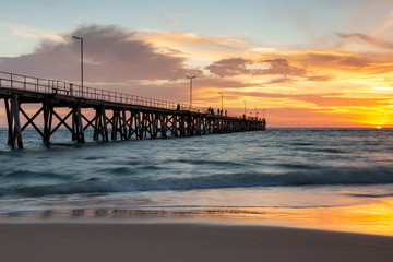A beautiful sunset at Port Noarlunga with the jetty and motion blur on the water at Port Noarlunga South Australia on 18th March 2019