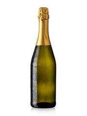 Full champagne bottle with drops