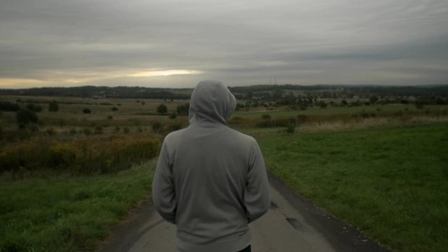 men in valley. Medium wide shot,