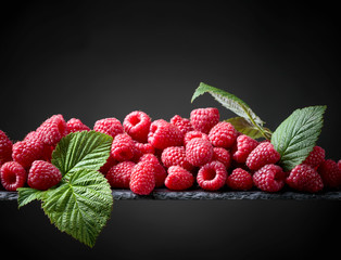 Raspberry with leaves.