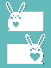 Horizontal cards with rabbits. Easter. A set of templates for paper cutting, laser cutting or plotter.