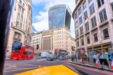 Futuristic illustration of Financial District of London (City of London)