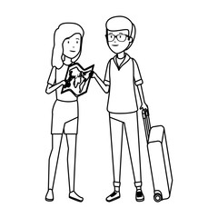 tourist couple with suitcases characters