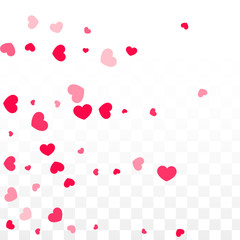 Hearts Confetti Falling Background. St. Valentine's Day pattern. Romantic Scattered Hearts Design Element. Love. Sweet Moment. Gift. Cute Element of Design for Sales or Celebration.
