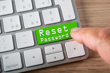 Reset password button on keyboard: concept of computer security. New secret code for the PC. 