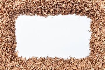 wood saw dust on white background