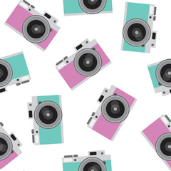 turquoise and pink retro camera pattern seamless vintage photo hipster vector