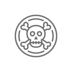 Pirate coin, doubloon, treasure line icon.