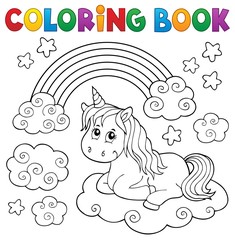Coloring book cute unicorn topic 1