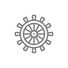 Ship steering wheel, rudder, helm line icon.