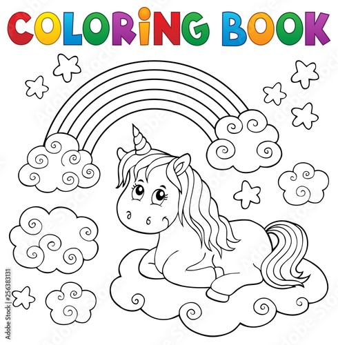 Coloring book cute unicorn topic 1