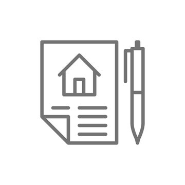 Home Purchase Contract, Sale Of Real Estate, Lease Line Icon.