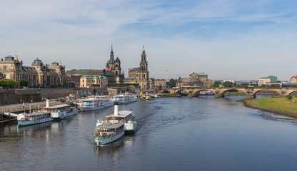 Fototapeta na wymiar Dresden, Germany - the Elbe River cuts Dresden in two halves, and its one the main landmarks of the city, offering a large number of amazing views