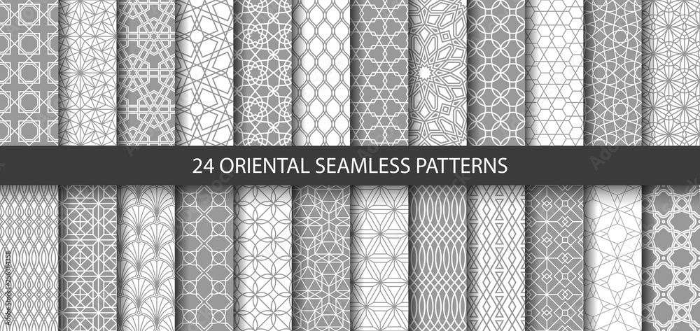 Wall mural big set of 24 vector ornamental seamless patterns. collection of geometric patterns in the oriental  - Wall murals