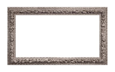 Panoramic silver frame for paintings, mirrors or photo isolated on white background