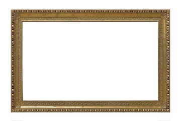 Panoramic golden frame for paintings, mirrors or photo isolated on white background