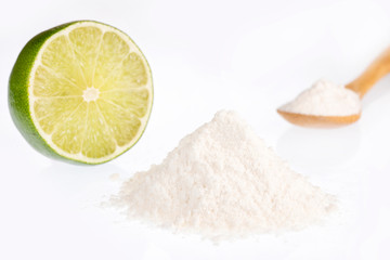 Baking soda with lemon - White background