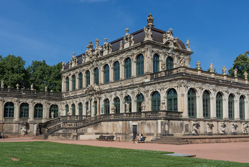 Fototapeta na wymiar Dresden, Germany - one of the most heavily bombed cities during World War Two, Dresden has be completely rebuilt after 1945, and its Old Town is now a Unesco World Heritage. Here the Zwinger Palace