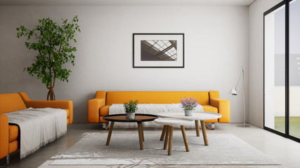 Fototapeta premium vue 3d canapé orange + cadre 07