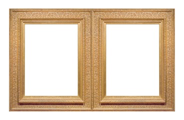 Fototapeta premium Double golden frame (diptych) for paintings, mirrors or photos