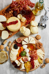 Different types of cheese and snacks 