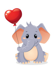 Cute little elephant holding balloon in heart form