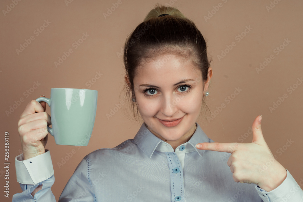 Wall mural girl with a cup of tea and coffee