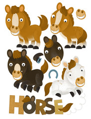 cartoon scene with horse set on white background - illustration for children