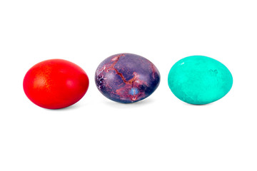 Colorful handmade easter eggs isolated on a white background