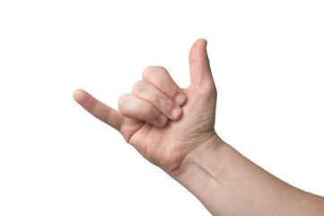Hand mimic shaka sign (hang loose) isolated