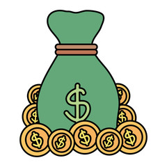 sack with coins dollars