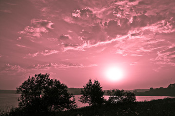 pink sunset over the lake
