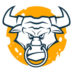 angry bull head mascot black and white vector illustration