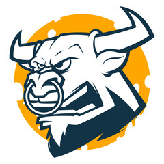angry bull head mascot black and white vector illustration