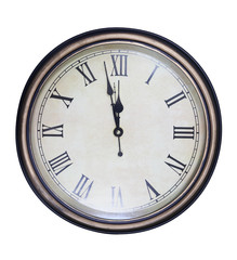 Classic wall clock with roman numbers isolated on a white background. Isolated