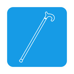 Icono plano lineal bastón de caballero en cuadrado color azul