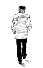 An elderly man walking down the street