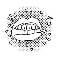 female mouth biting lipstick